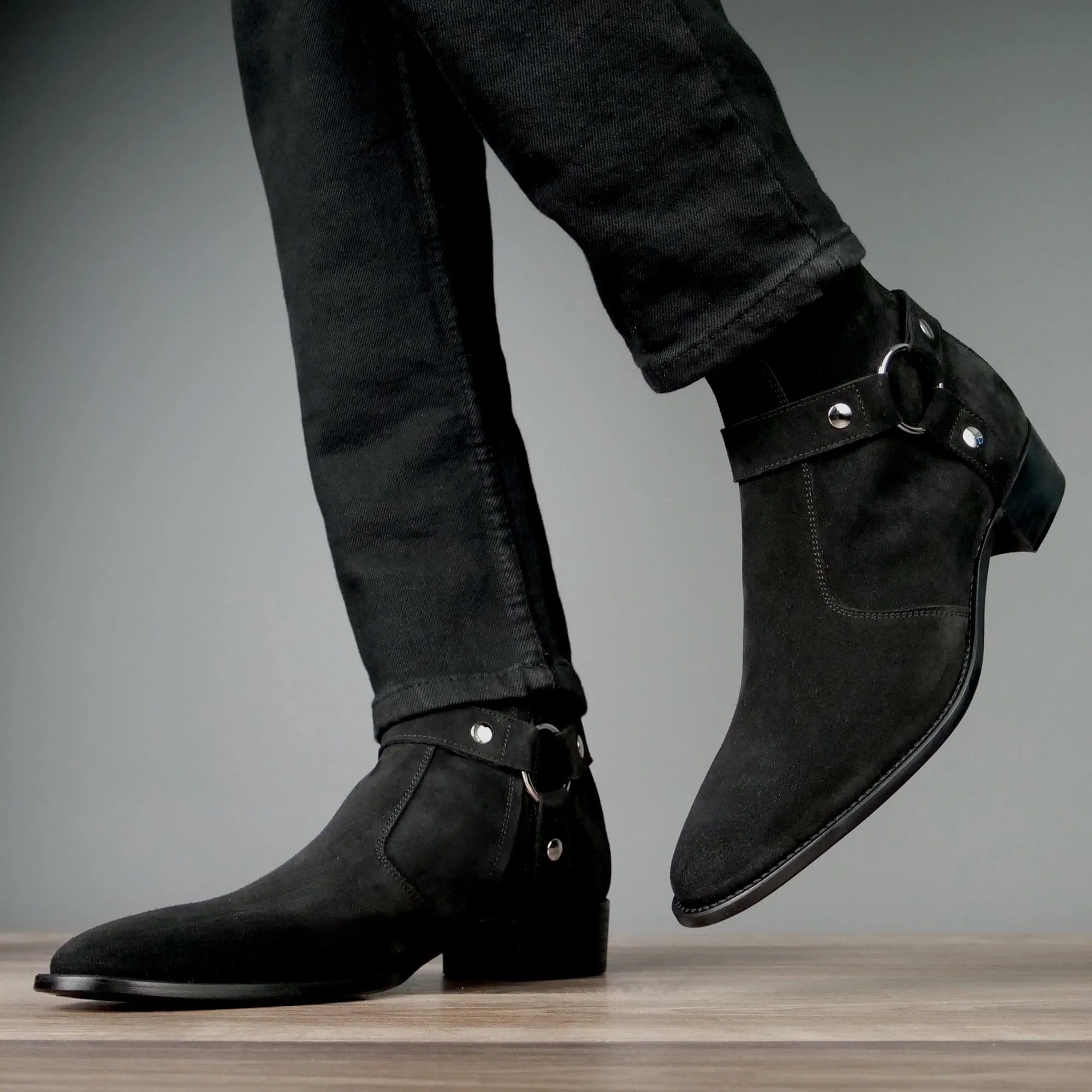 Vincent Harness Zip Boot Black Suede