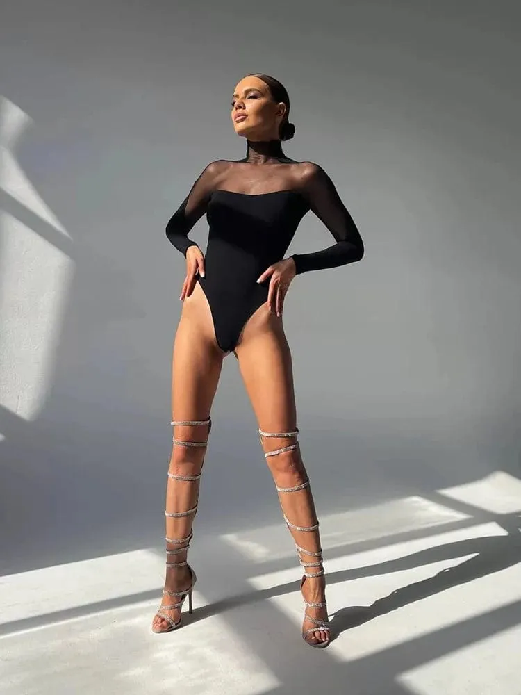 Women's Mesh Bodysuit Long Sleeve Seductive Bodycon