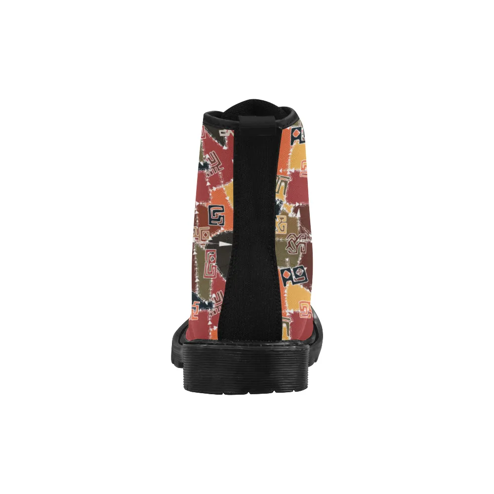 Women's Patchwork Tattoo Tribal Print Canvas Boots